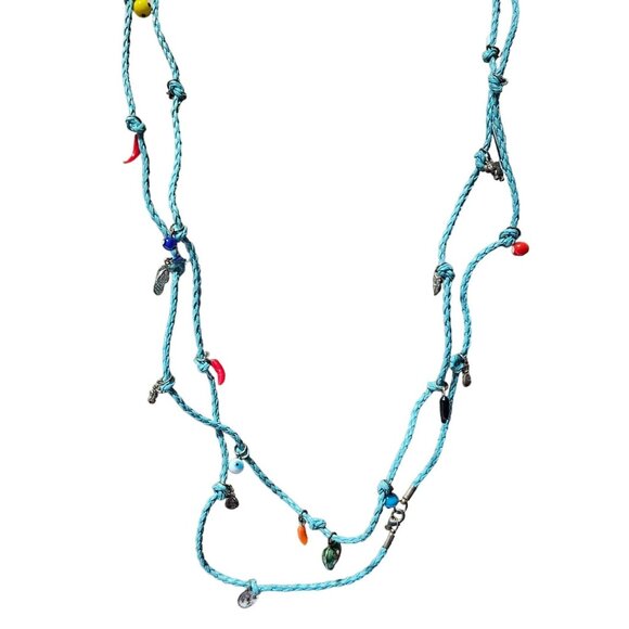 Handmade Turquoise Braided Cord Charm Necklace Assorted Beads Pendants Jewelry - Picture 2 of 12